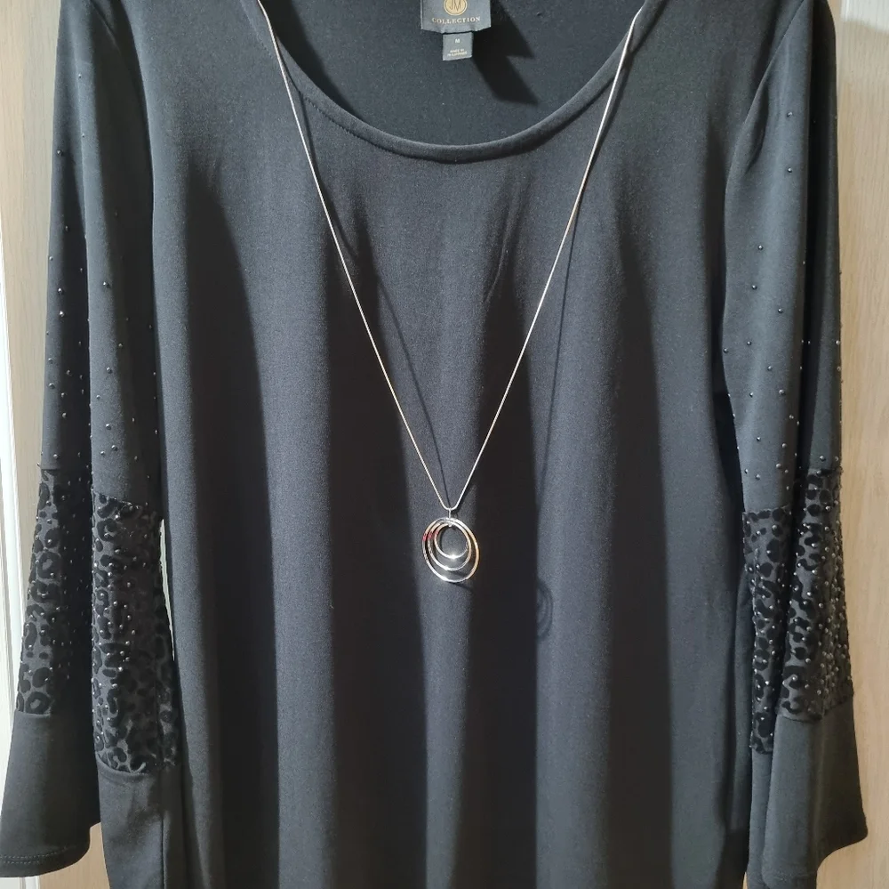 JM Collection women's blouse black, long sleeves, New With Tag Size M - Picture 3 of 10